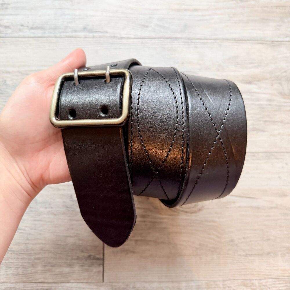 Vintage Brown Leather Belt Size 40 Wide Stitched Western Y2K Statement Belt